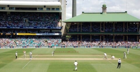 Panoramic view of Shane Warne bowling in Sydney