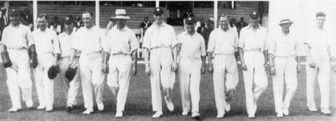 England cricket team walks out line abreast