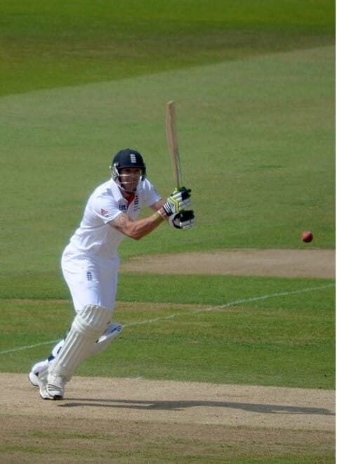 England batsman Kevin Pietersen plays at shot on the morning of the 3rd day of the 1st Test of the 2013 England v Australia Ashes series at Trent Bridge, Nottingham.