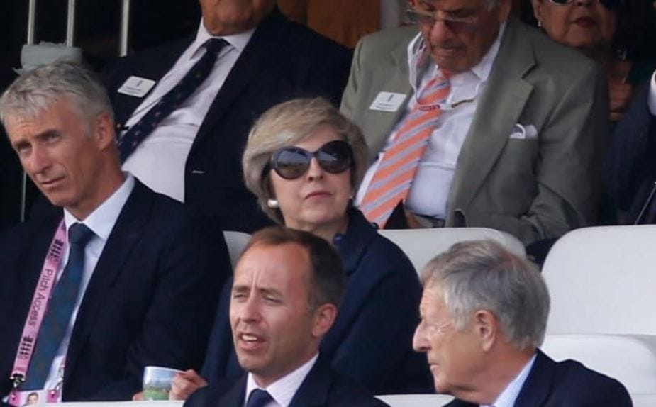  Theresa May, a keen cricket fan, watches over the action at Lord's Credit: Reuters 